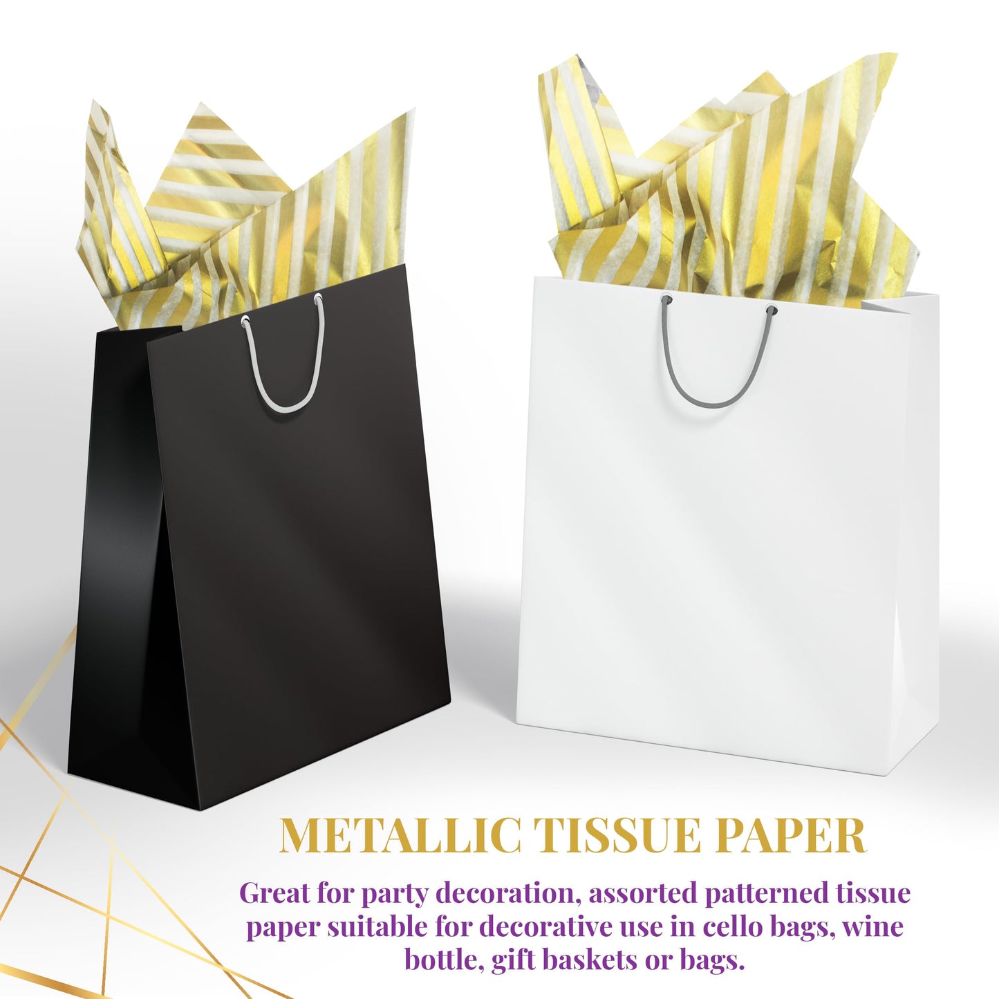 Gold Tissue Paper for Gift Bags- Metallic Gold and White Striped Gift Wrapping Tissue Paper 60 Sheets Large 20"x20" White and Metallic Gold Tissue Paper Crafts,