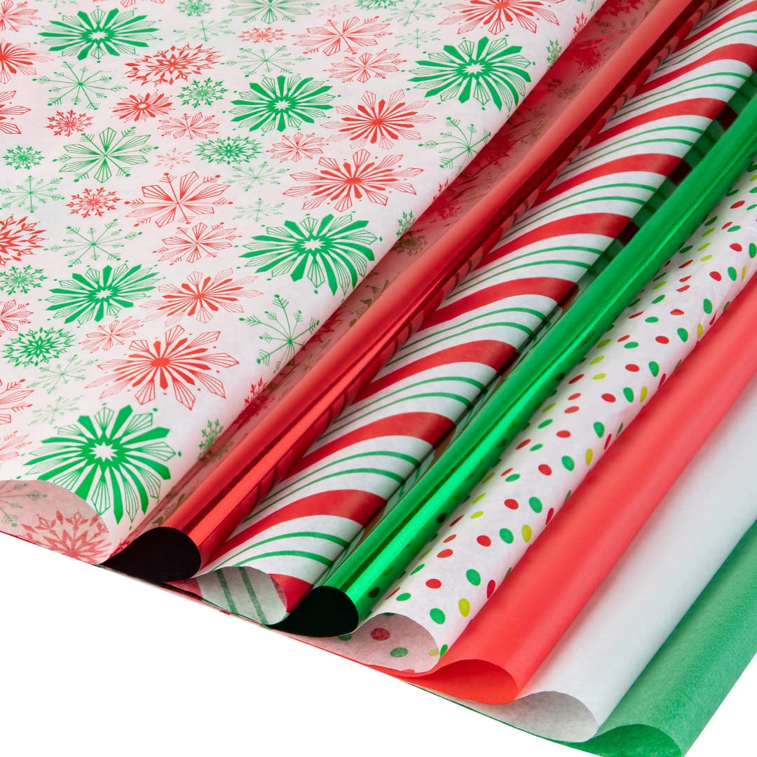 Christmas Tissue Paper for Gift Bags- 100 Sheets of Tissue Paper for Christmas Gift Wrap (20" x 20")- Assorted Festive Designs (200 Sheets Shiny Sparkly Christmas Theme)