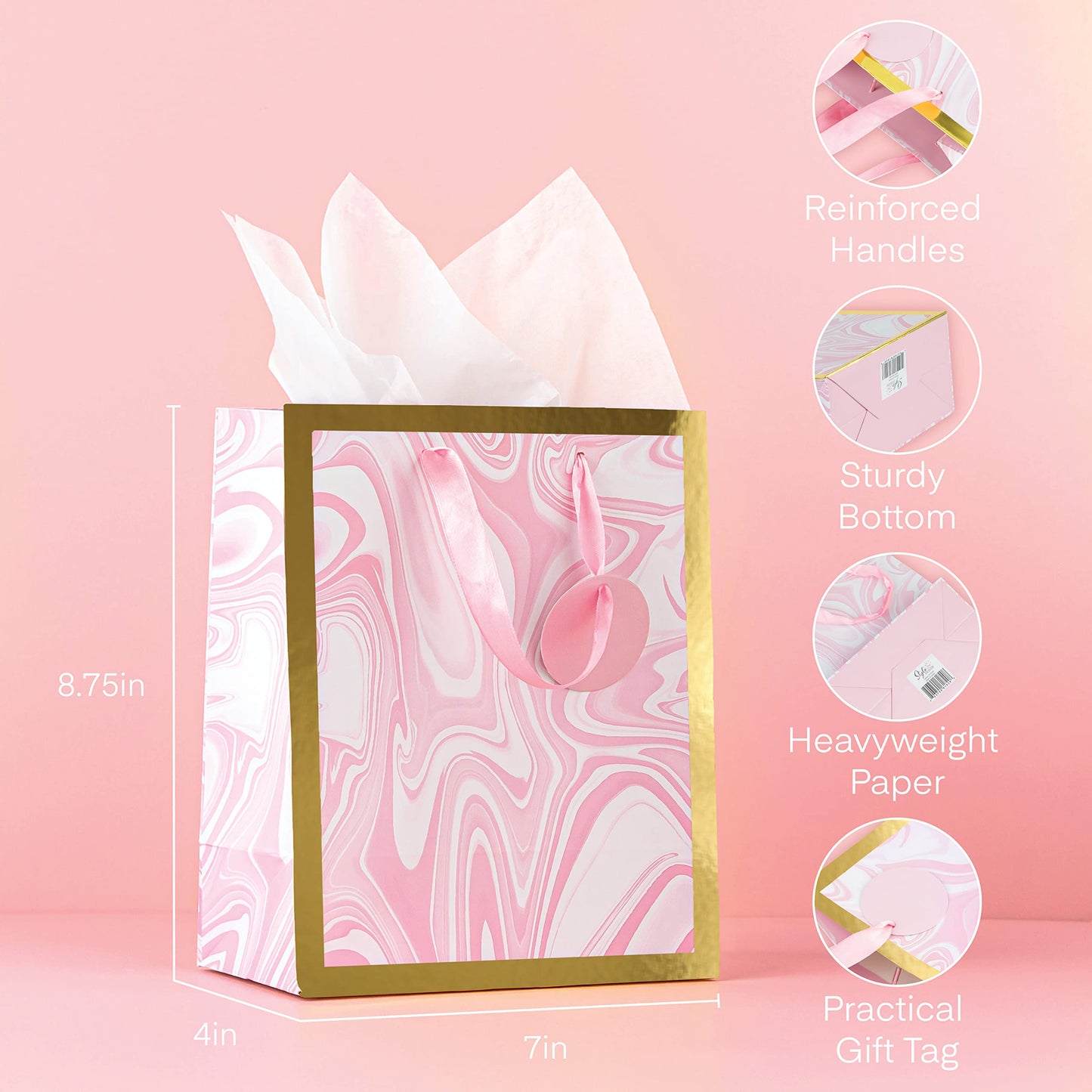 Medium Gift Bag Set - 5 Medium Gift Bags With Tissue Paper - Elegant Design Gift Bags Birthday, Present Bags, Wedding Gift Bag, 5 Count with Tissue Paper