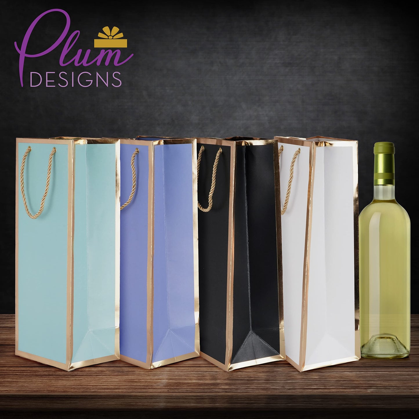 Wine Bags 12ct - Wine Gift Bag 12 Pack, Colorful Gold Foil Stamped Wine Bag with Handles, 4 Beautiful Designs, Wine Gift Bags for Wine Bottles and Gifts - Wine Bottle Gift Bags Bulk Pack