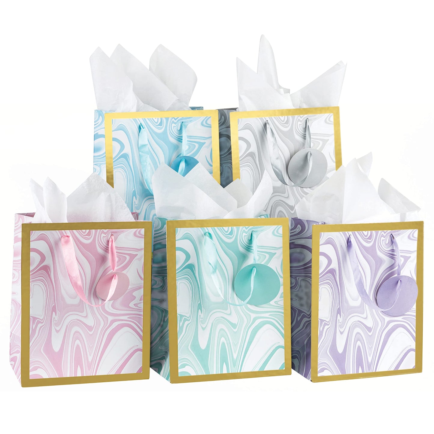 Medium Gift Bag Set - 5 Medium Gift Bags With Tissue Paper - Elegant Design Gift Bags Birthday, Present Bags, Wedding Gift Bag, 5 Count with Tissue Paper