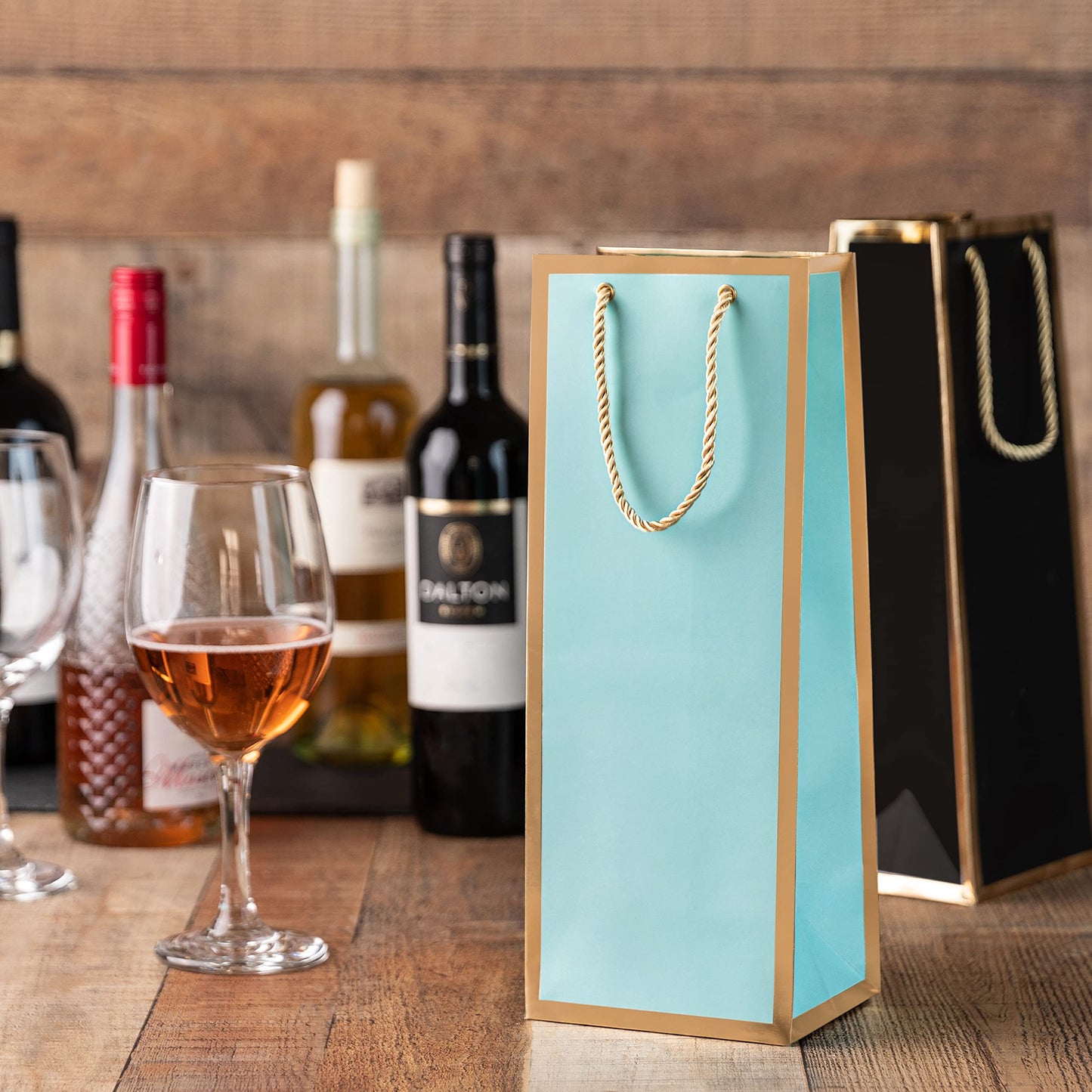 Wine Bags - Wine Gift Bag 24 Pack - Gold Foil Wine Bag with Rope Handles, 4 Elegant Colors (5 x 14 x 3 in) - Wine Gift Bags for Wine Bottles and Gifts