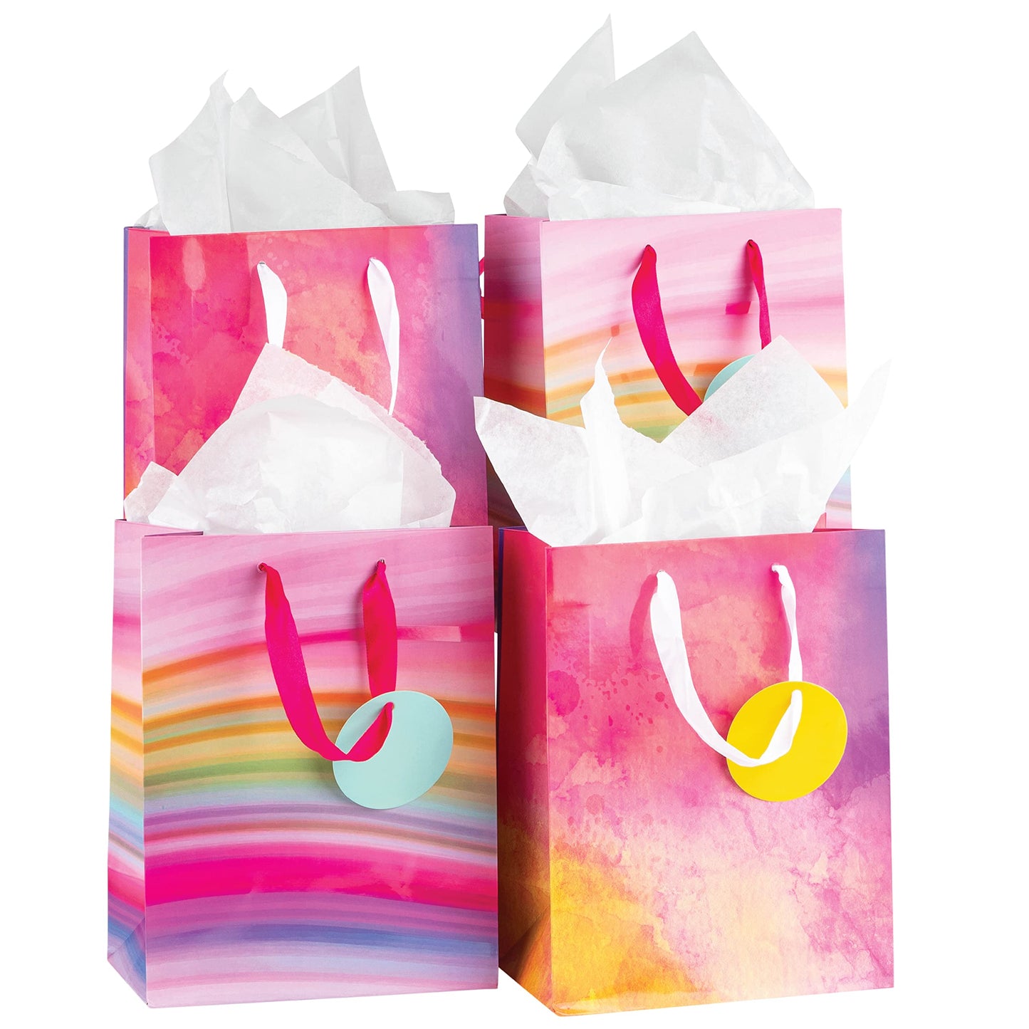 Medium Gift Bag Set - Pack of 4 Medium Gift Bags With Tissue Paper - Elegant Design Gift Bags Medium Size for Birthday, Present Bags, Baby Gift Bag, 4 Count with Tissue Paper