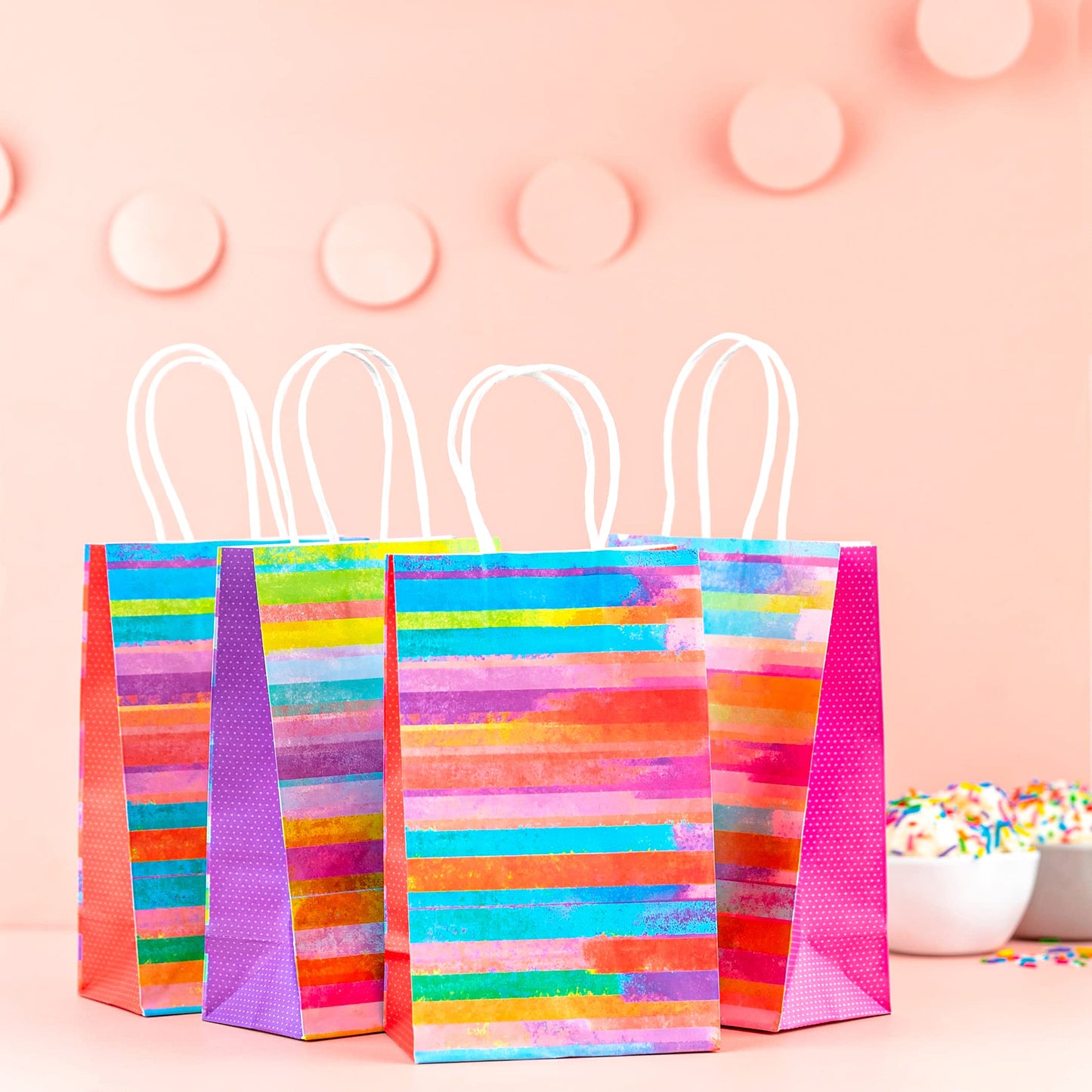 Plum Designs 18 Party Favor Bags - Set of Small Paper Gift Bags, Goody Bags, Colorful Set of Treat Bags, Kraft Paper Bags, Small Gift Bags, Bulk Party Favor Bags For Kids and Adult Birthday Party