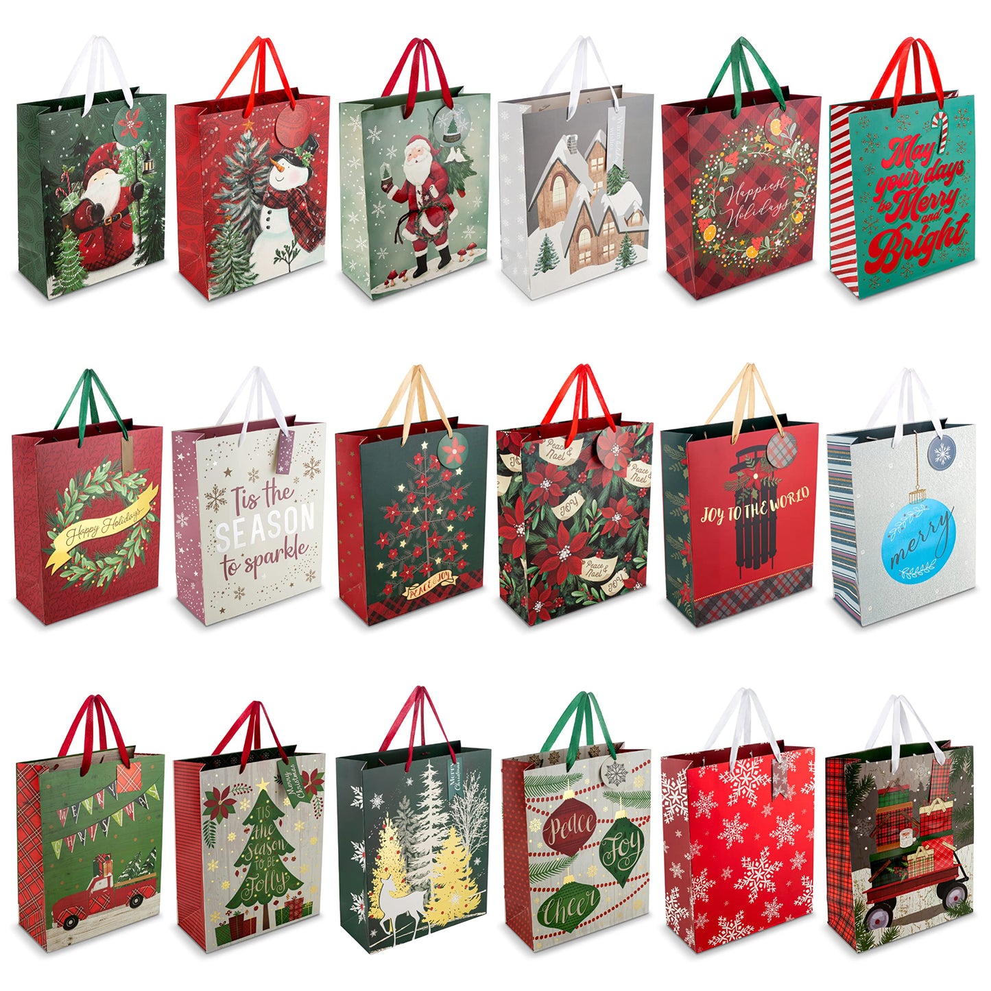 Christmas Gift Bags (Large, 18ct Merry Christmas Assortment)