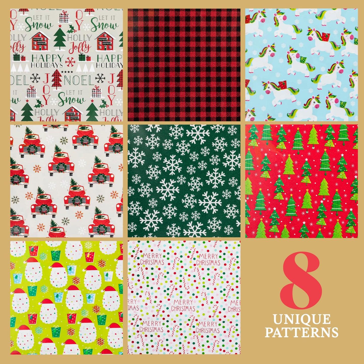 Plum Designs Christmas Wrapping Paper Sheets-40 Precut Sheets Christmas Gift Wrap Paper- Christmas Paper Wrapping Sheets (30"x20")- 4 Unique Patterns of Holiday Wrapping Paper, 40 Sheets