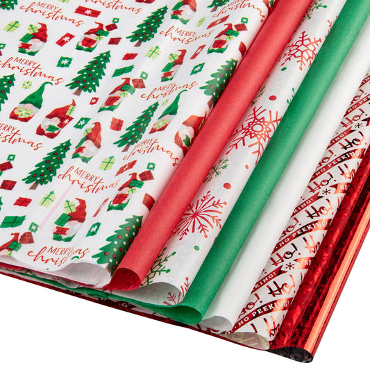 Christmas Tissue Paper for Gift Bags- 100 Sheets of Tissue Paper for Christmas Gift Wrap- (20"x20") Holiday Tissue Paper Bulk 100 Sheets-Cute Gnome Designs