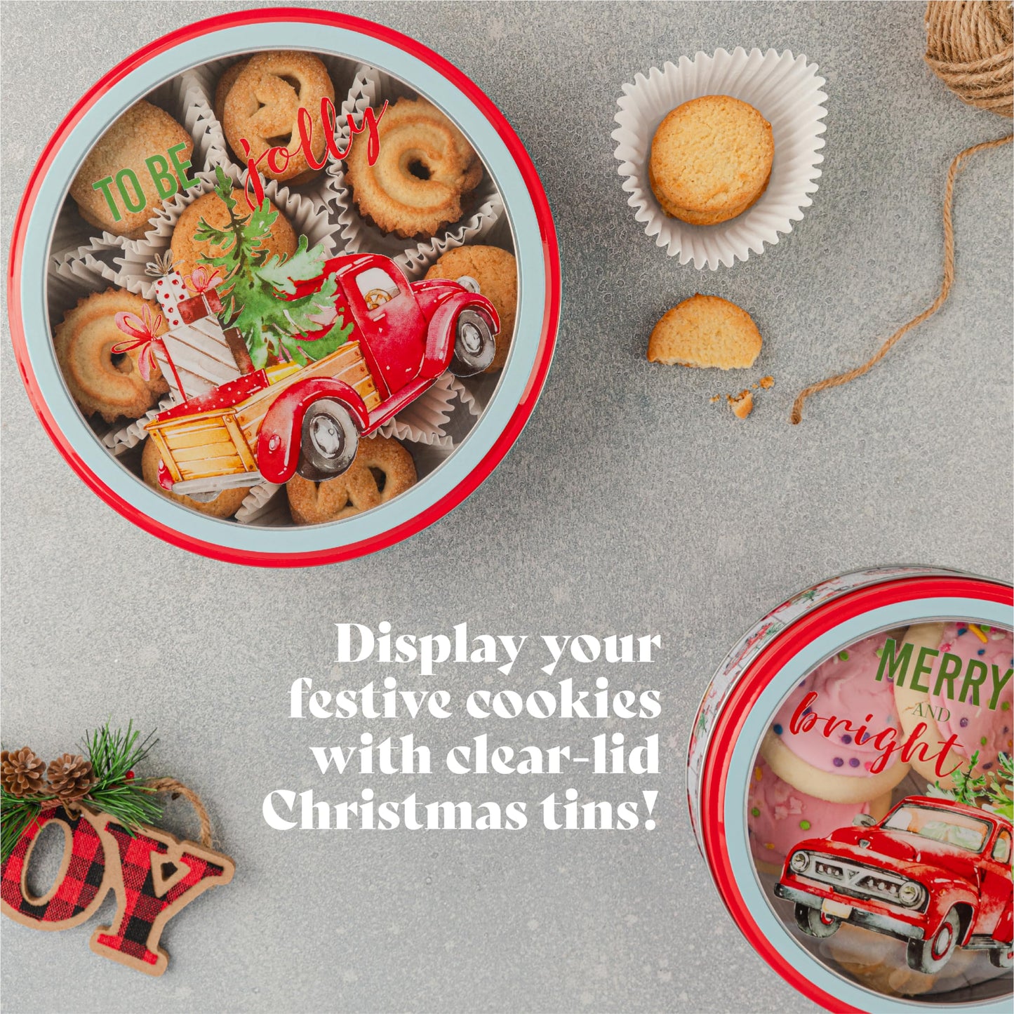 Plum Designs 3 Christmas Cookie Tins- Round Christmas Cookie Tins with Lids for Gift Giving, Christmas Tins Holiday Cookie Boxes, Christmas Tins for Cookies and Gifts (3ct Round Christmas Tins)