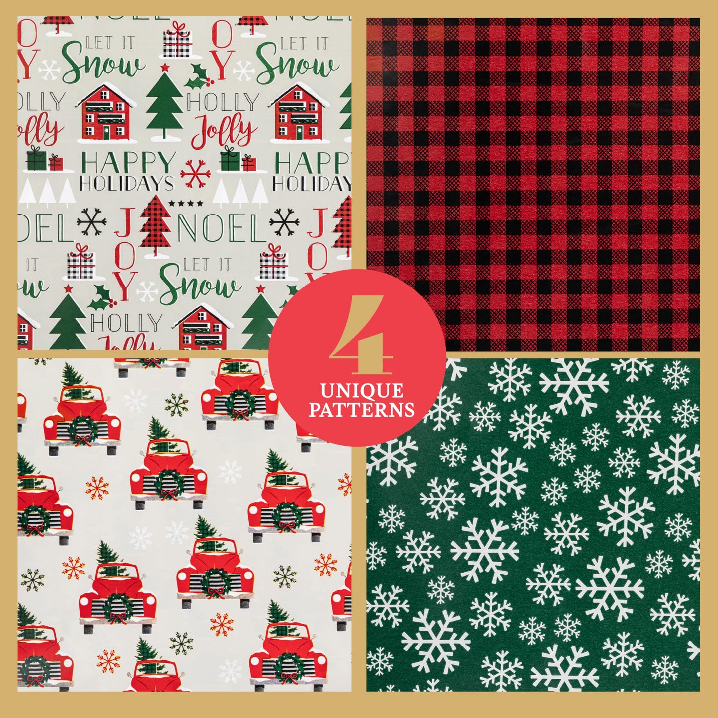 Christmas Wrapping Paper Sheets- 20 Precut Sheets Christmas Gift Wrap Paper- Christmas Paper Wrapping Sheets (30"x20")- 4 Unique Patterns of Holiday Wrapping Paper, 20 Sheets (20 Sheets Chrismas Wrap)