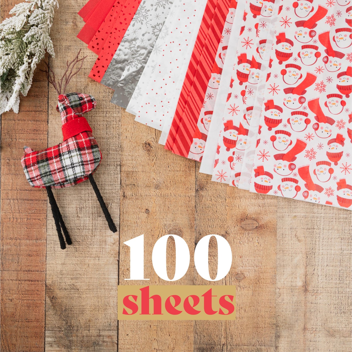 Christmas Tissue Paper for Gift Bags- 100 Sheets of Tissue Paper for Christmas Gift Wrap- (20"x20") Holiday Tissue Paper Bulk 100 Sheets-Cute Red Snowman Designs