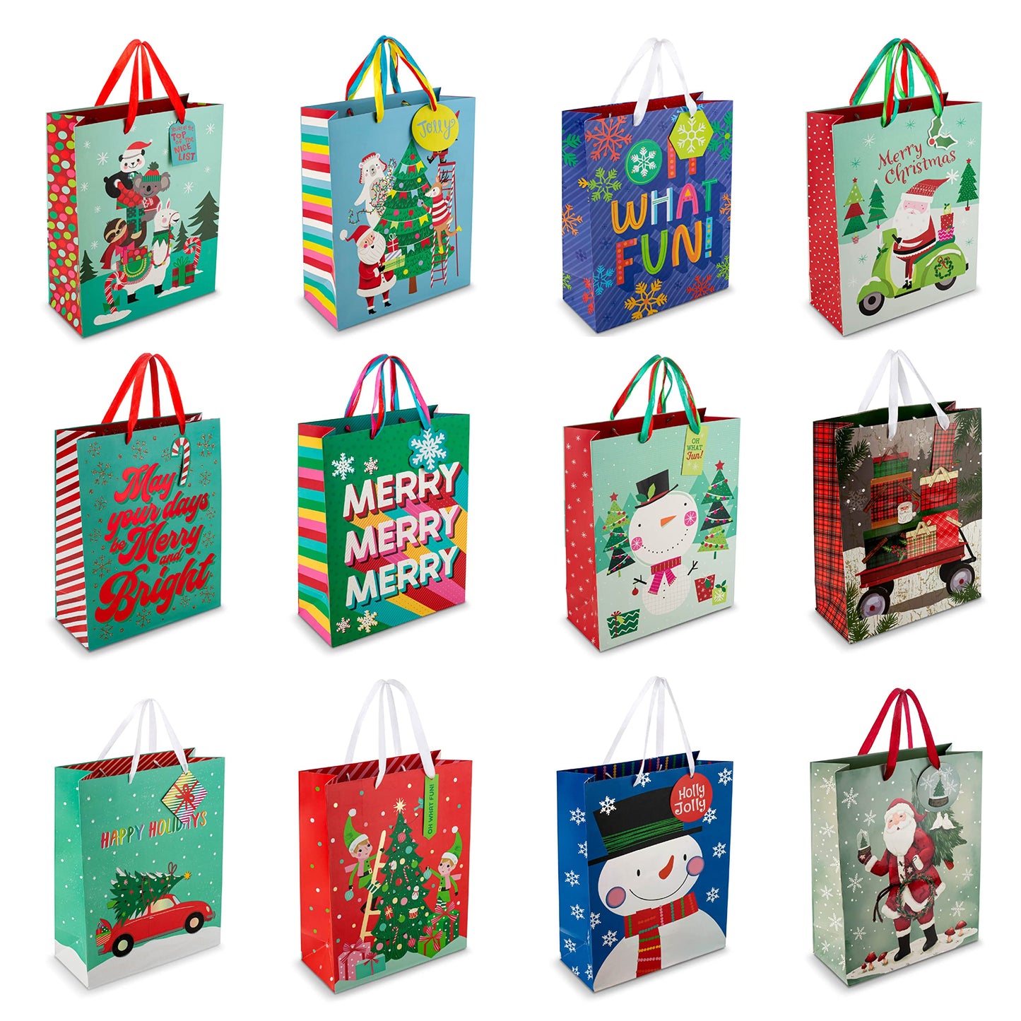 Plum Designs 12 Christmas Gift Bags Bulk- Christmas Gift Bags, Large Christmas Bags for Gifts, Holiday Gift Bags with Tissue Paper-