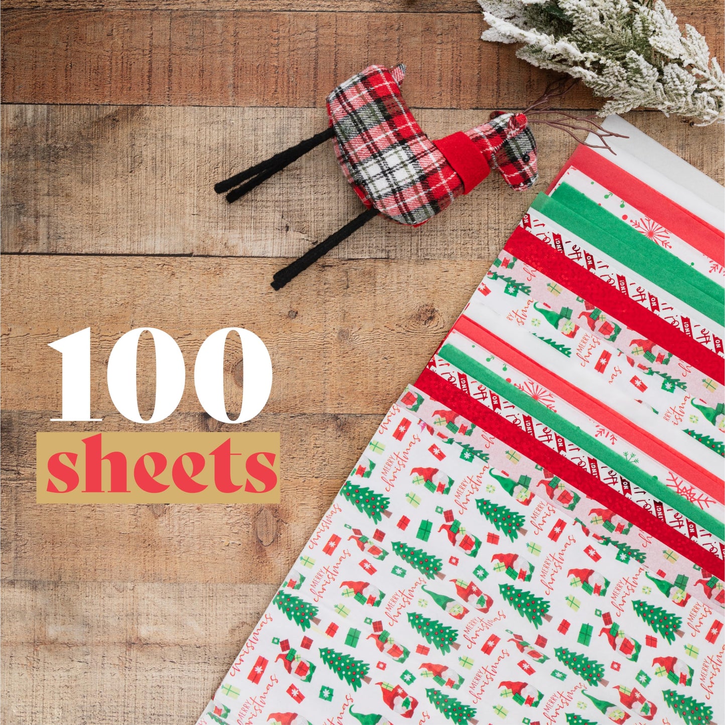 Christmas Tissue Paper for Gift Bags- 100 Sheets of Tissue Paper for Christmas Gift Wrap- (20"x20") Holiday Tissue Paper Bulk 100 Sheets-Cute Gnome Designs